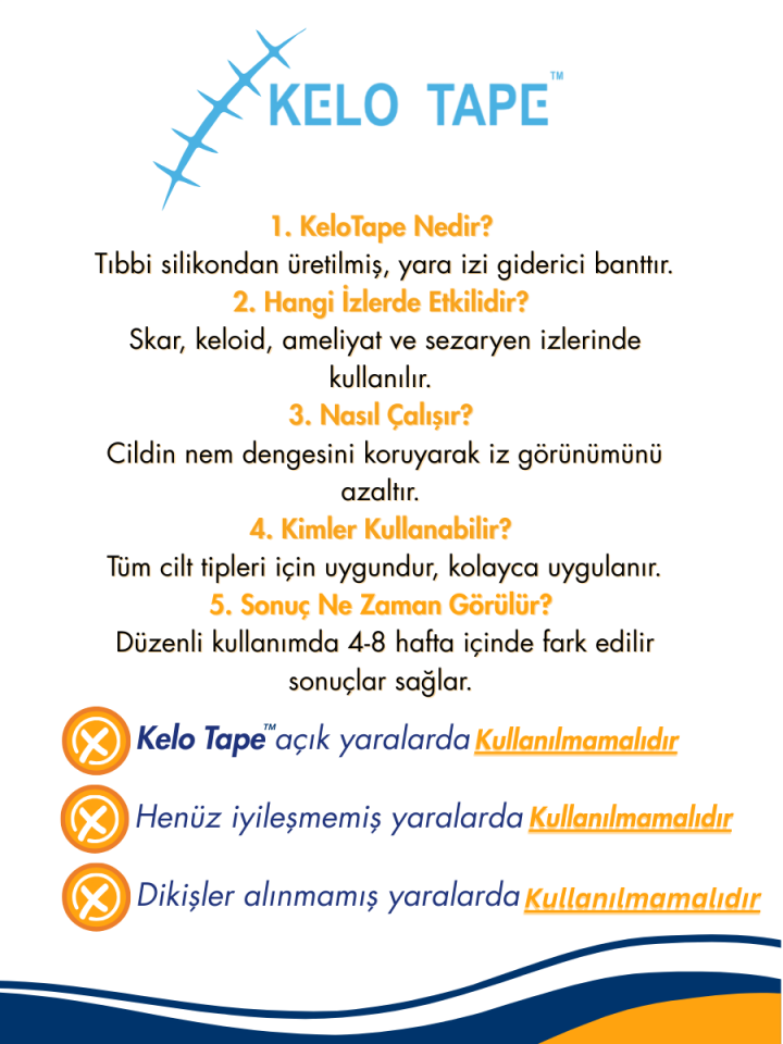 Kelo Tape Silikon Bant 2.5 cm x 3 m Yara İzi Bandı