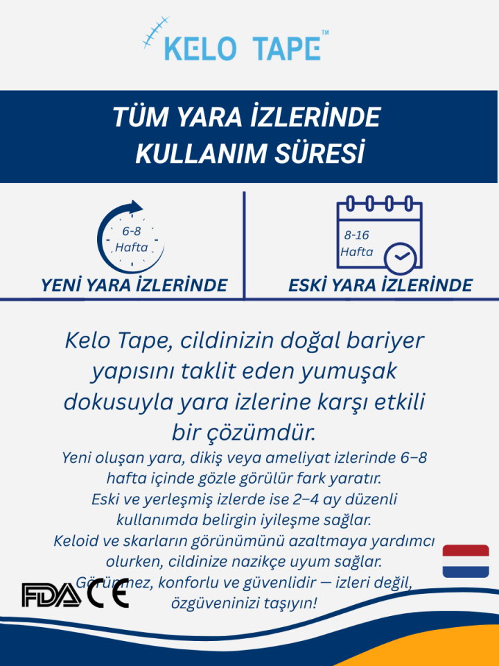 KELO TAPE Soft Silikon Bant Estetik Keloid Yanık Sezaryen Dikiş Ameliyat İzi Giderici 2,5 cm x 3 mt