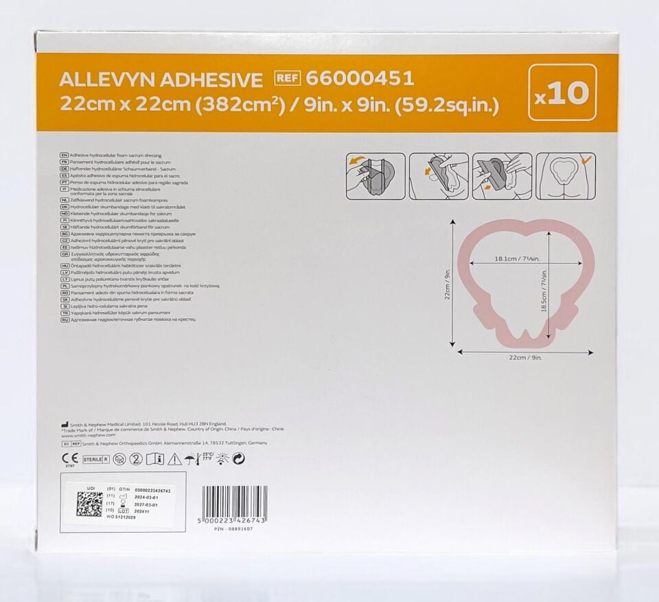 ALLEVYN Sacrum Yapışkanlı Poliüreten Köpük Örtü 22cm x 22cm 1 Adet