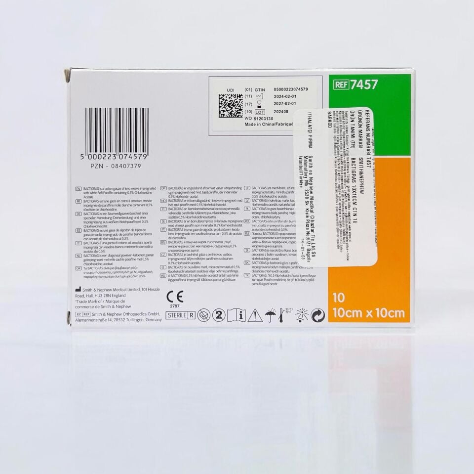 BACTIGRAS Parafinli, Antiseptik Tül Sargı Bezi, Yara ve Yanık Örtüsü, Steril  10cm x 10cm