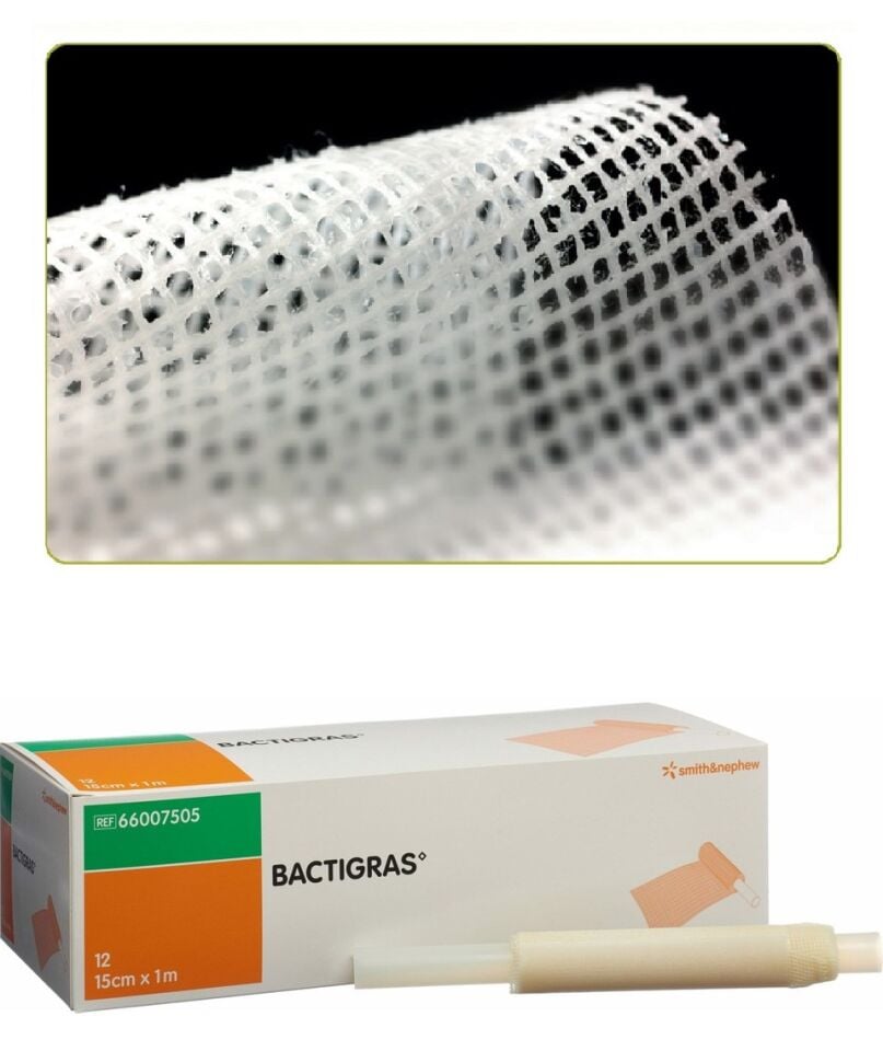BACTIGRAS Parafinli, Antiseptik Tül Sargı Bezi, Yara ve Yanık Örtüsü, Steril Rulo  15cm x 1metre