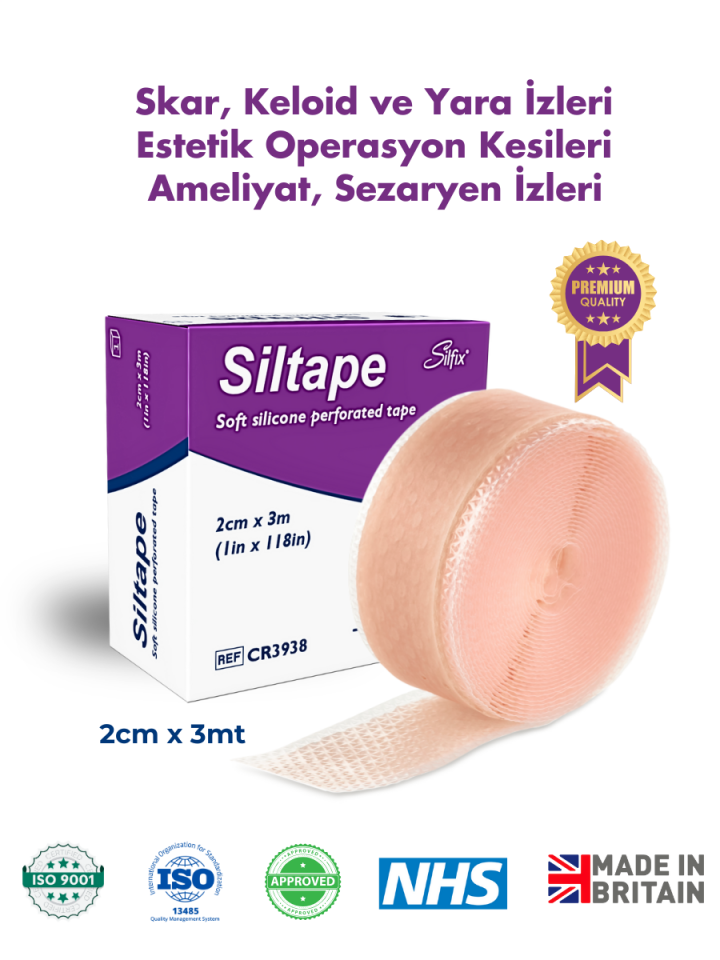 SİLTAPE Soft Silikon Bant Estetik Keloid Yanık Sezaryen Dikiş Ameliyat Izi Giderici 2cm X 3mt