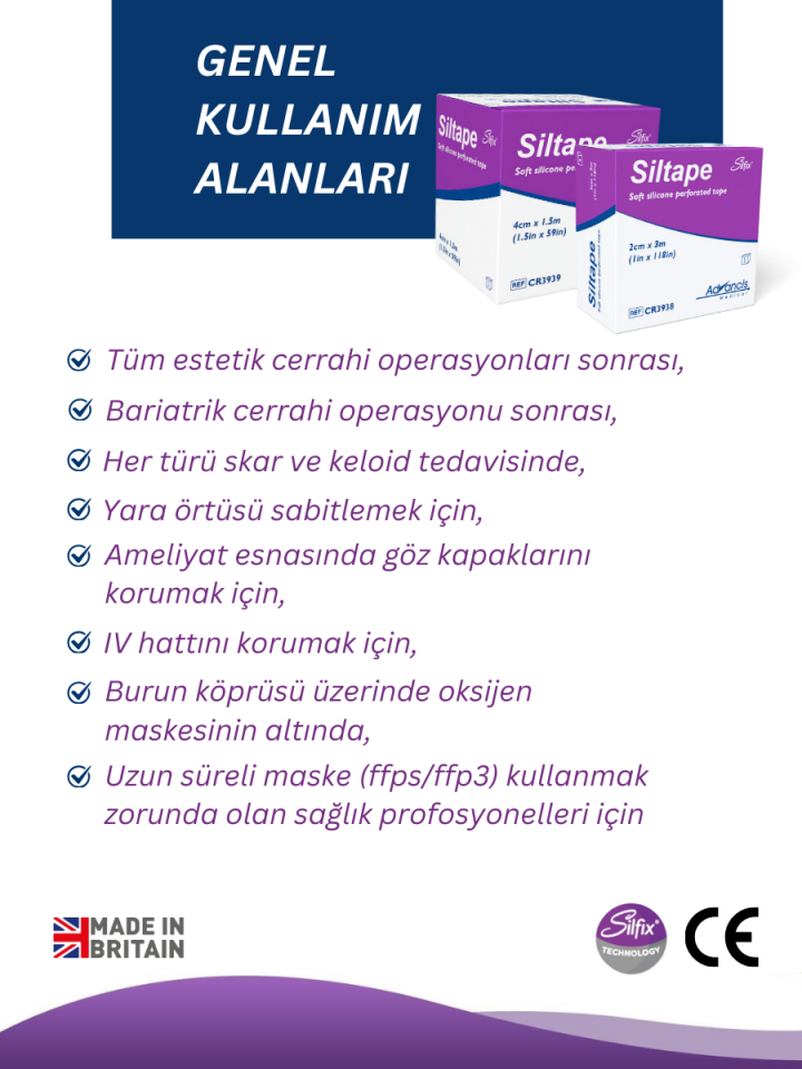 SİLTAPE Soft Silikon Bant Estetik Keloid Yanık Sezaryen Dikiş Ameliyat Izi Giderici 2cm X 3mt
