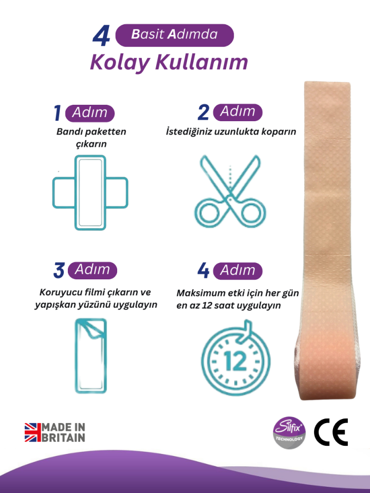 SİLTAPE Soft Silikon Bant Estetik Keloid Yanık Sezaryen Dikiş Ameliyat Izi Giderici 2cm X 3mt