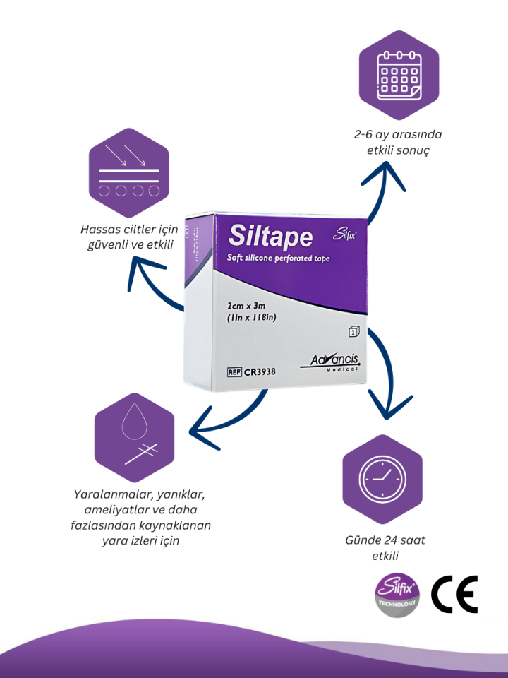 SİLTAPE Soft Silikon Bant Estetik Keloid Yanık Sezaryen Dikiş Ameliyat Izi Giderici 2cm X 3mt