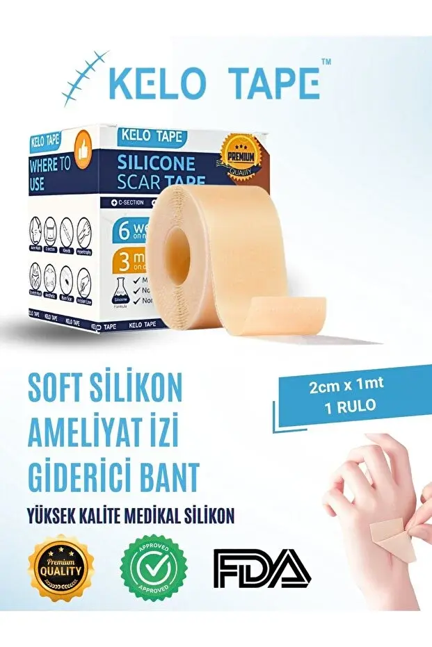 KELO TAPE Soft Silikon Bant Estetik Keloid Yanık Sezaryen Dikiş Ameliyat İzi Giderici 2 cm x 1 mt