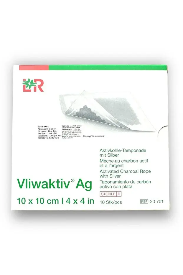 Vliwaktif Ag Gümüş İçerikli Emici Aktif Kömürlü Yara Doldurucu Yaraya Yapışmaz Örtü 10 x 10 cm
