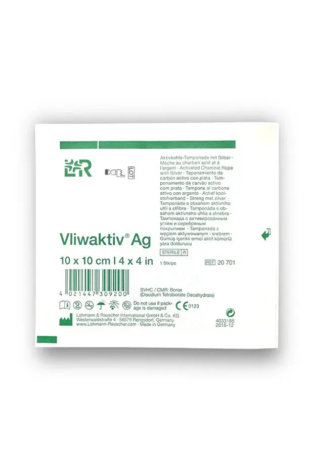 Vliwaktif Ag Gümüş İçerikli Emici Aktif Kömürlü Yara Doldurucu Yaraya Yapışmaz Örtü 10 x 10 cm