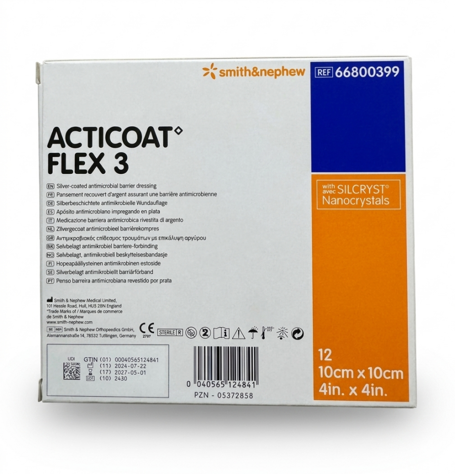 Acticoat Flex-3 Gümüşlü Antimikrobiyal Bariyer Örtü 10cm X 10cm 