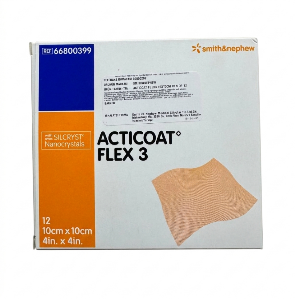 Acticoat Flex-3 Gümüşlü Antimikrobiyal Bariyer Örtü 10cm X 10cm 