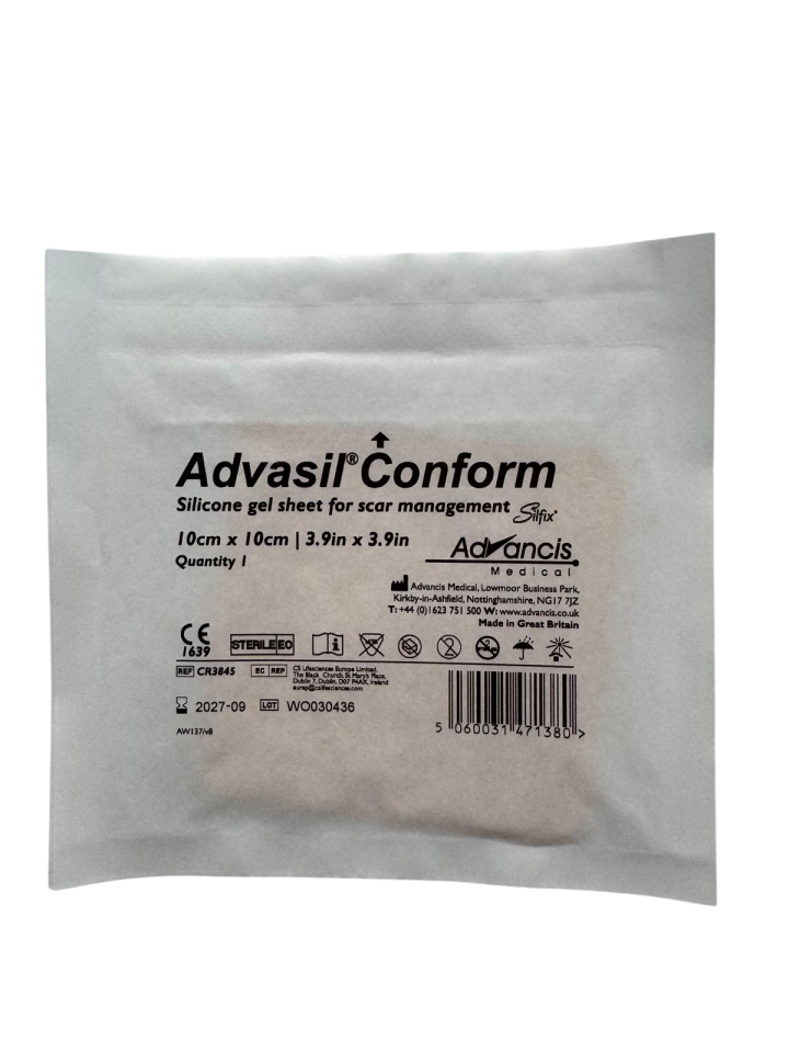 Advasil Conform Medikal Silikon Jel Tabaka (10cm x 10cm) – Profesyonel Yara İzi Yönetimi