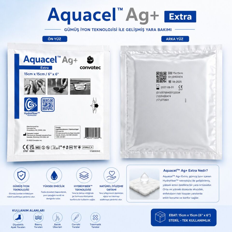Aquacel Ag Gümüşlü Yara Örtüsü 15x15 cm
