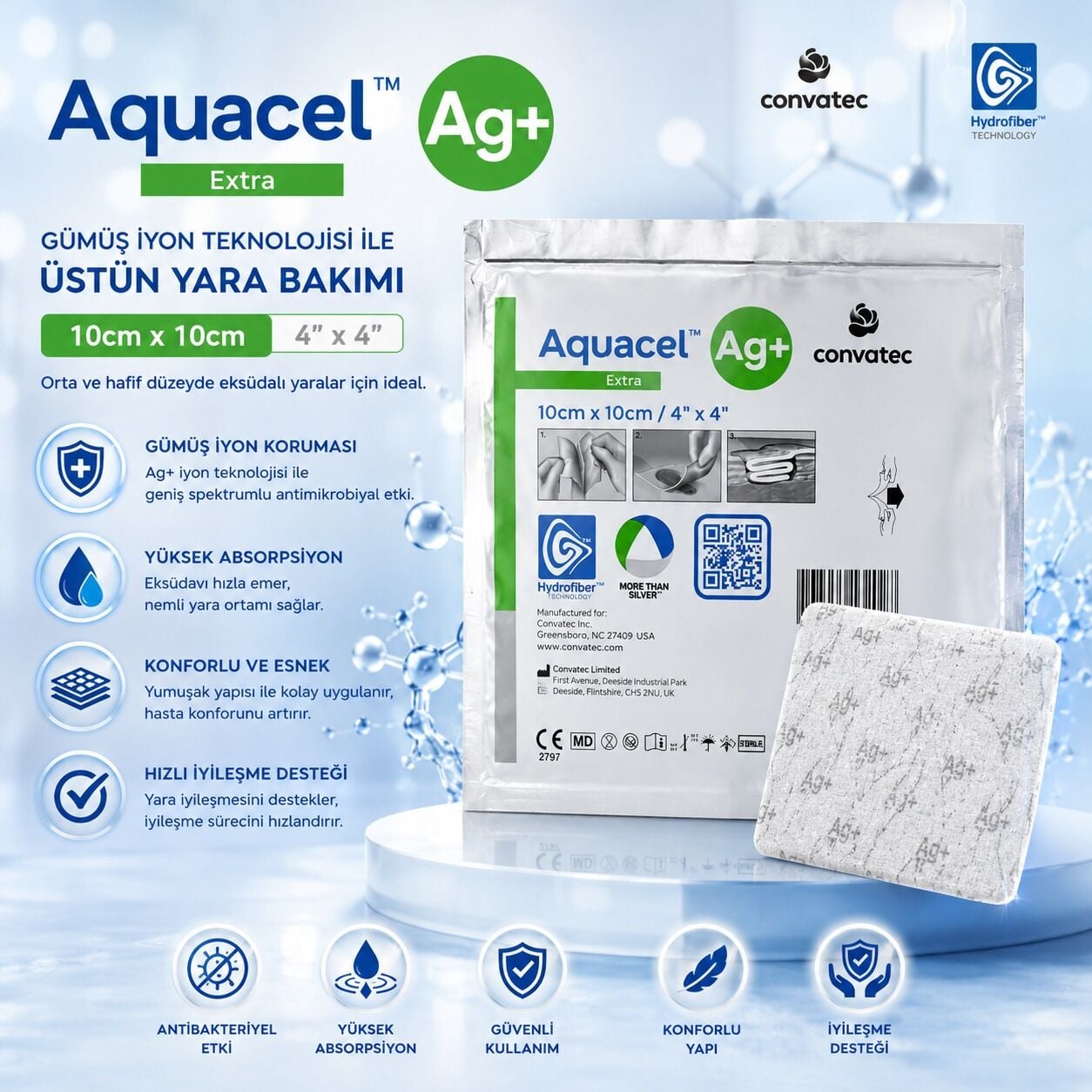 Aquacel Ag Gümüşlü Yara Örtüsü 10x10 cm